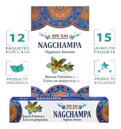 Incienso Orgánico Nag Champa Sri Sai 12 Cajitas