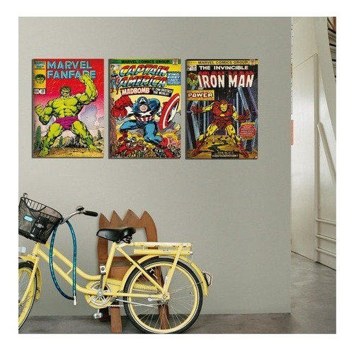 Cuadros De Superheroes Comics Retro Marvel En Lienzo Canvas Color Multicolor Armazón Bastidor