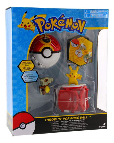 Juguete De Pokemon Throw 'n' Pop Pokeball Pikachu Y Poke Ba.