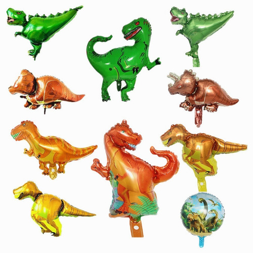 10 Piezas Papel De Aluminio Dinosaurio Globo Metalico Paq 