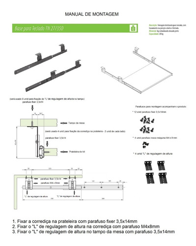 Imagem 5 de 7 de Corrediça Telescópica Teclado Regulável 27/35cm - Kit