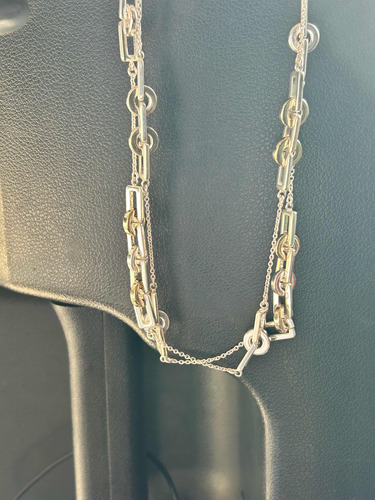 Collar Gargantilla Doble De 115 Cm De Largo Plateado Dorado