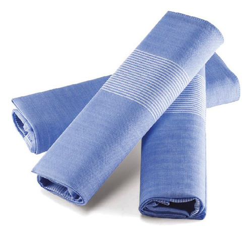 Lenço Masculino Lupo Puro Algodão C/3 41x41 Cm - Azul Jeans Desenho Do Tecido Listrado