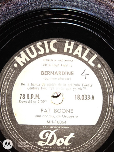 Pasta Pat Boone Acomp Orquesta Music Hall C118
