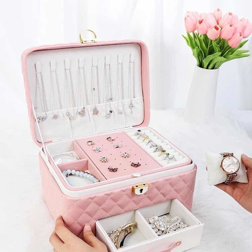Imagen 2 de 9 de Caja Alhajero Organizador De Joyas Anillos Con Llave Y Cajon