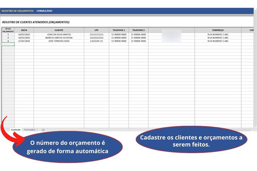 Planilha Formulário Laudo Técnico E Orçamento