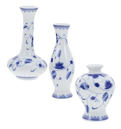 Yardwe 3 Jarrones De Cerámica De Porcelana Azul Y Blanca, Ja