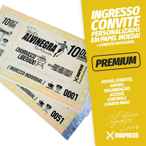 Ingresso Convite Personalizado P&b Festa Evento. 100 Unids