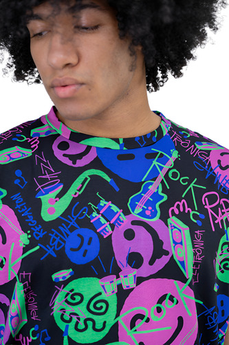 Camiseta Estampada Masculina Algodão Full Print Crazy Smile