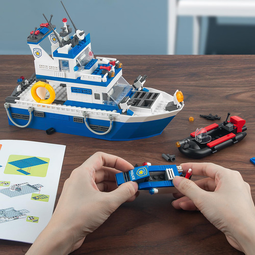 Juego Bloques Construcció Barco Moto Policia Navidad