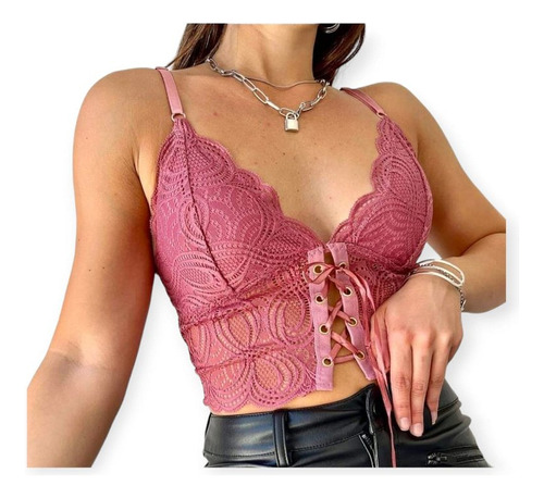 Top Encaje O Bralette Con Push Up Escote En V Bretel Ancho