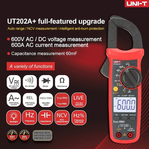 Imagen 2 de 4 de Pinza Amperimétrica Uni-t 202a+