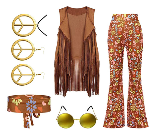 Conjunto De Disfraz Hippie, Accesorios De Ropa, Chaleco Con