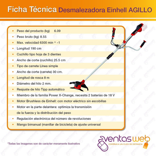 Imagen 6 de 8 de Desmalezadora Inalambrica 36v + Carg 2 Baterias 4amp Einhell