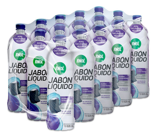 Pinol Jabón Líq Lavandería Ropa Oscura 828ml Caja con 15 pzs