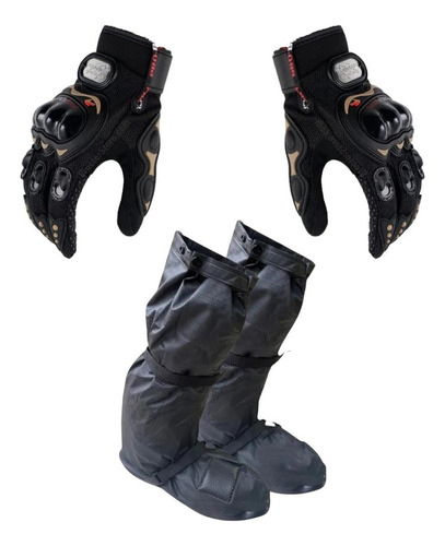 Botas Impermeables Moto Con Suela + Guantes Protección