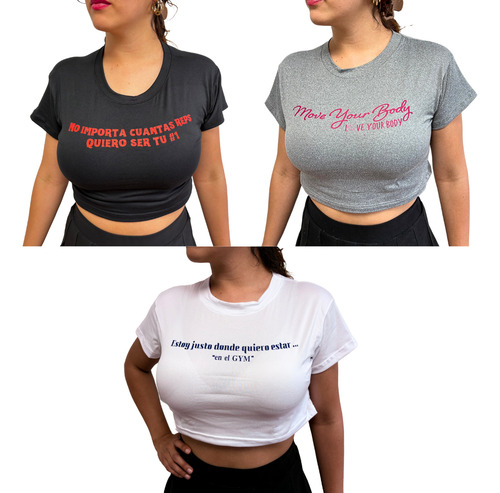 Crop Tops Deportivos Mujer Kit De 3 Playeras Para Gym Multicolor Unitalla