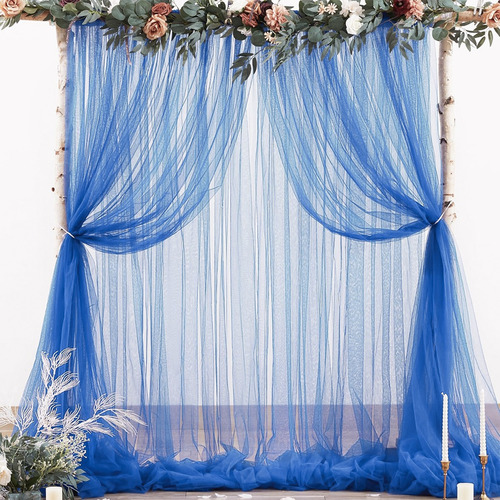 2pzs Cortinas De Malla Multicolor Decoración Boda Cumpleaños Color Azul Marino