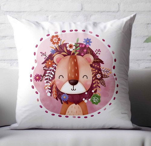 Souvenir 5 Almohadas 30x30 Cm Leon Leoncito Floridos Flores