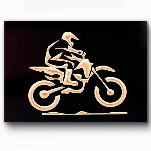 Moto, Quadro em MDF na cor preta com desenho de Moto Cross.…