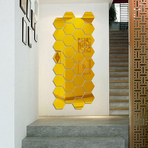 60 Piezas 3d Pegatinas De Pared De Espejo Hexagonal