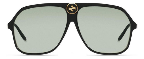 Anteojos de sol Gucci GG0734S con marco de acetato color negro/blanco marfil, lente verde de cr39, varilla negra de acetato