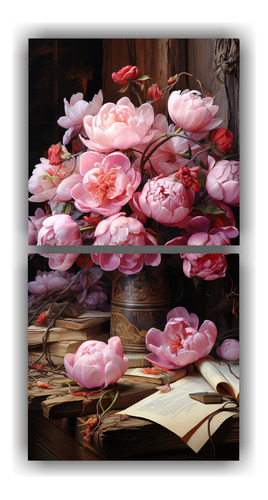 2 Cuadro Bastidor Madera Hermoso Ramo Poster 60x30cm Flores