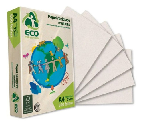 Papel Reciclado X10 Paquetes 75 Gr 500 Hojas A4 Ecologico 