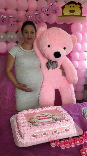 Urso Rosa Gigante Grande De Pelúcia 140cm Decoração Chá Bebê