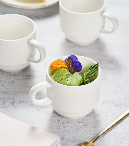 Tazas De Cafe De Porcelana Color Blanco Con Soporte De Metal
