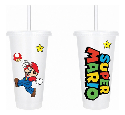 10 Vasos Decorados Mario Personaje Infantil Artículo Fiesta Color Transparente
