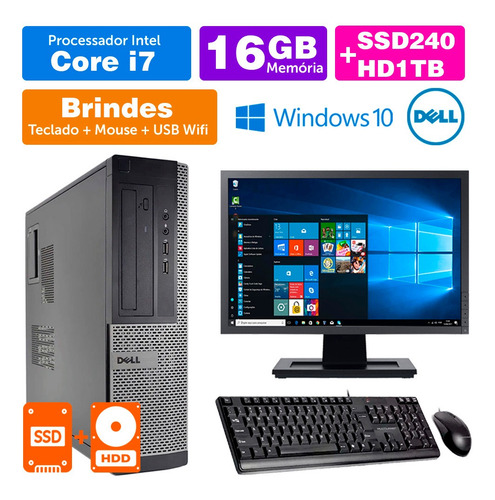 Desktop Usado Dell Optiplex Int I7 2g 16gb Ssd240+1tb Mon19w (Usado)