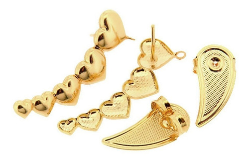 Brinco Ear Cuff Corações Semijoia Banho Em Ouro 18k