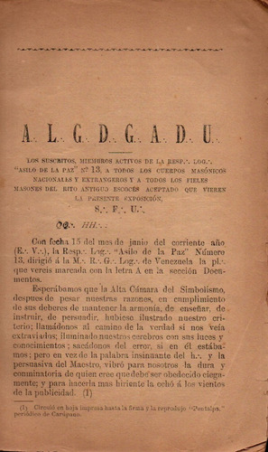 Revista Masonica 1907 Gran Logia De Venezuela Masoneria