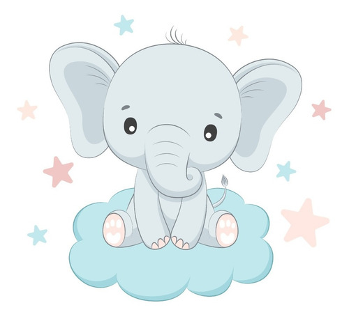 Vinilo Infantil Decorativo Elefante Nube Y Estrellas 50cm