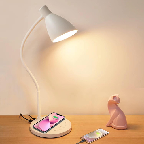 Led Desk Lamp With Usb Charging Port & 15w Wireless Charger,