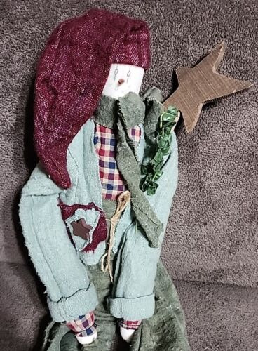 Farmhouse Prim Tall Long Leg Primitive Snowman Doll Star Bbc