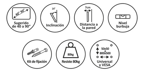 Imagen 5 de 6 de Soporte Tv Fijo Con Inclinación De 40 A 90 Super Reforzado