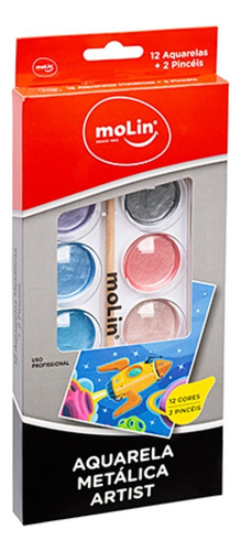 Aquarela 12 Cores Metalica Com Pincel 18386 Molin