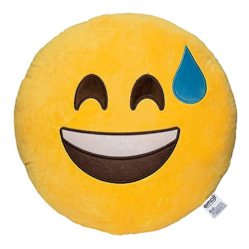 Cojín De Peluche Suave Sonrisa De Emoji Y Sudor, Certi...