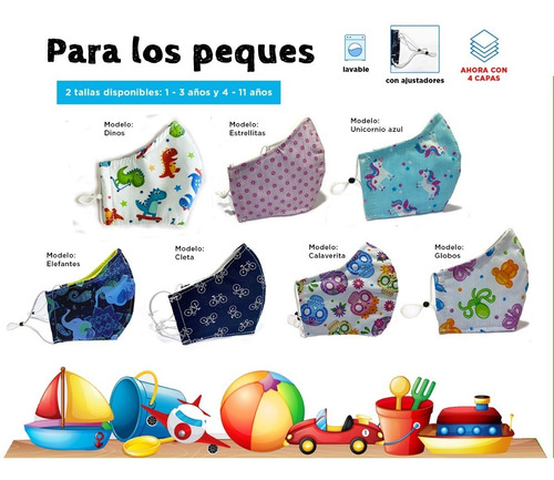 Cubrebocas Tela 4 Capas, Porta Filtro, Ajustable + 2 Filtros