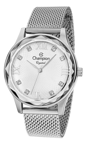 Relógio Champion Feminino Prateado Pulseira Mesh Cn27465n Cor do fundo Branco