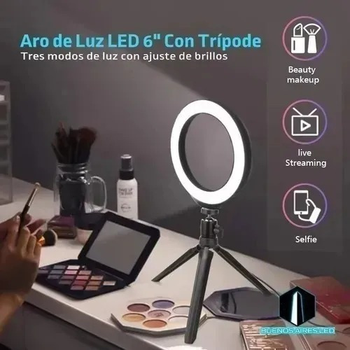 Imagen 3 de 3 de Aro De Led 16cm 3 Tonos De Luz Selfie Zoom Tik Tok +trípode