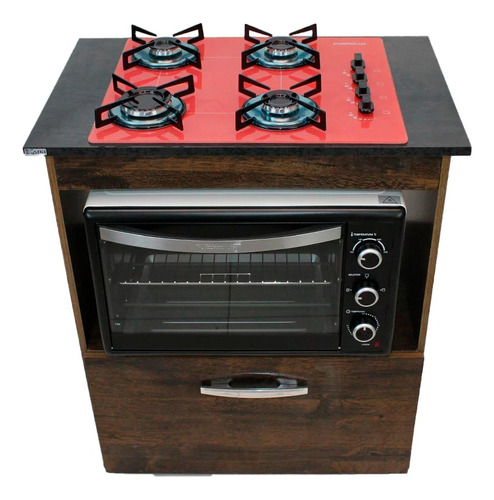 Kit Balcão Salvia Ipê Cooktop 4 Bocas E Forno Elétrico 48l Cor Marrom