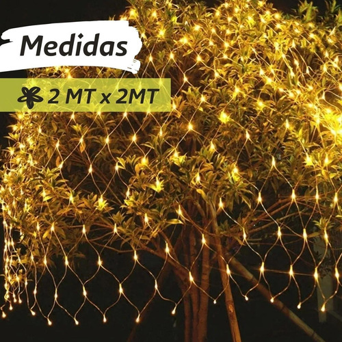 Imagen 4 de 10 de Cortina Red Luces Navidad Calida Guirnalda 2x2 Metros Oryx
