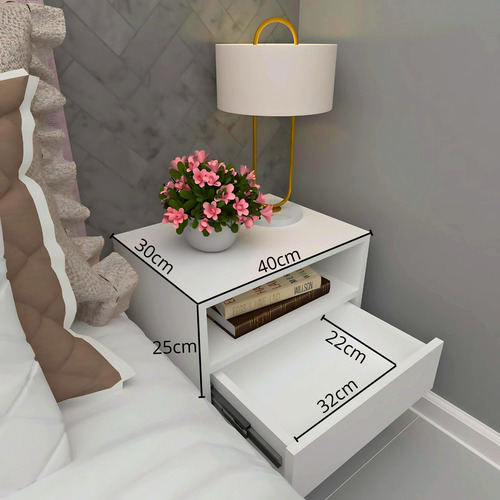 Conjunto 02 Mesas De Cabeceira Criado Suspenso 40cm 100% Mdf Branco