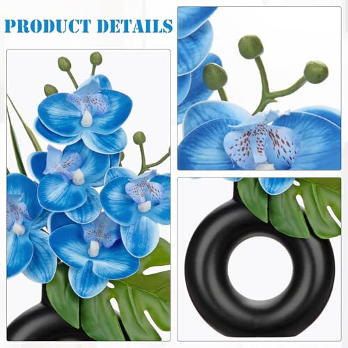 Briful 2pcs Flores Falsas De Orquídeas Azules En Maceta De C