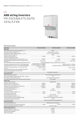 Inversor Solar String Abb Pvi-4.2-tl-outd 4.2 Kw