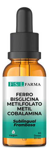 Ferro Bisglicinato + B9 + B12 Sublingual Vegan 30ml 80 Doses