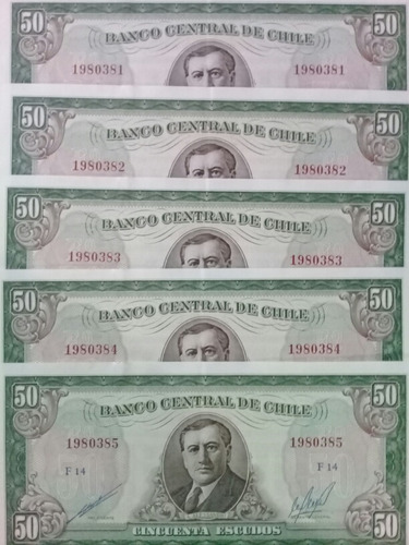 Billete 50 Escudos Chile Alessandri Serie F14. Cano- Molina.